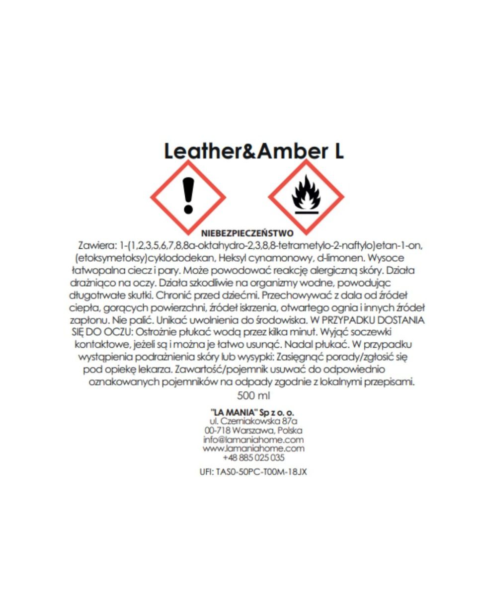 Dyfuzor Leather&Amber L